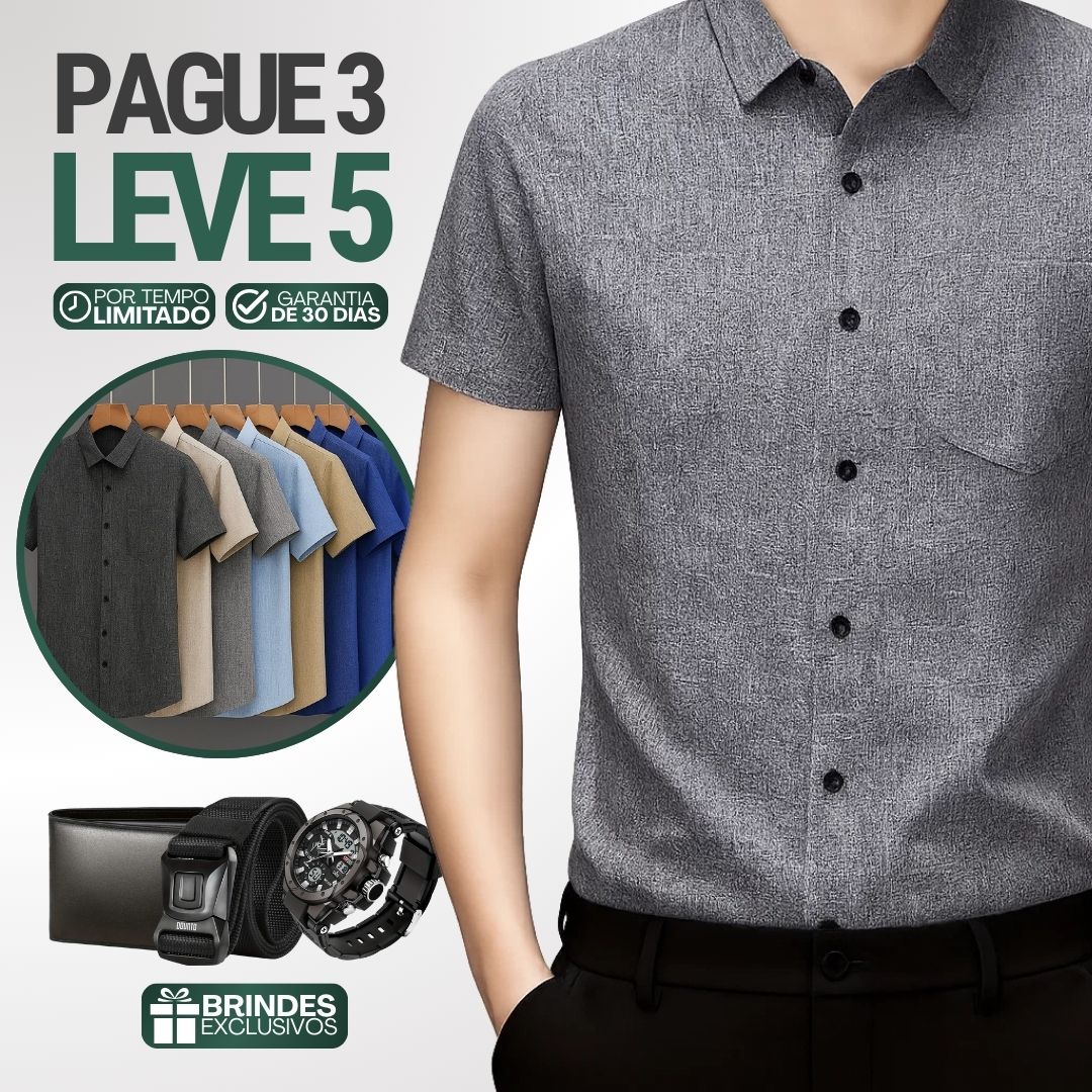 Kit de Camisas Sociais Montieri em Linho, Viscose e Elastano + Brindes